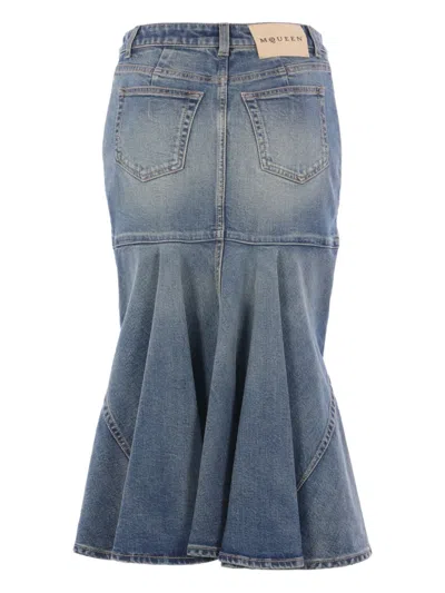 Alexander Mcqueen Denim Midi Skirt In Blue