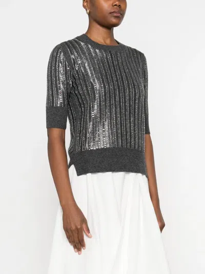 Ermanno Scervino Sequin-embellished Short-sleeved Sweater In Black