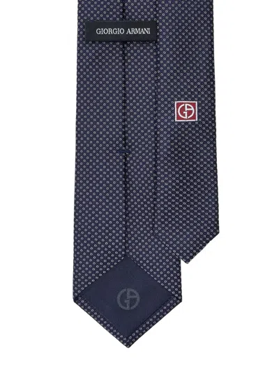 Giorgio Armani Silk Tie With Jacquard Micro-pattern In Blue