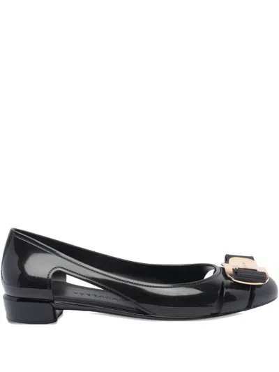 Ferragamo Nara Jelly Cutout Bow Ballerina Flats In Black