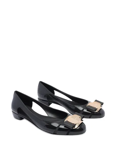 Ferragamo Nara Jelly Cutout Bow Ballerina Flats In Black
