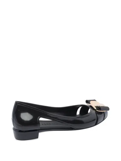Ferragamo Nara Jelly Cutout Bow Ballerina Flats In Black