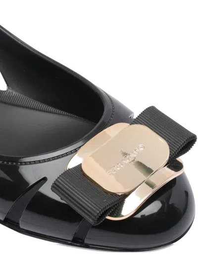 Ferragamo Nara Jelly Cutout Bow Ballerina Flats In Black