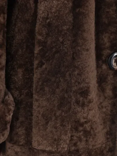 Blancha Shearling Coat Waist Belted In Brown