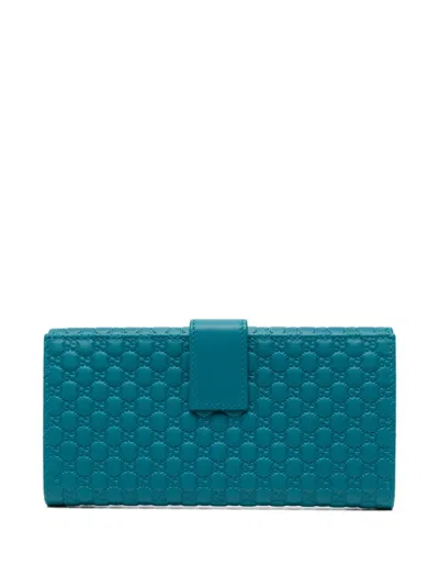 Pre-owned Gucci Double G Wallet In Blue