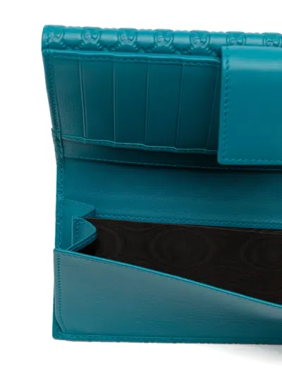Pre-owned Gucci Double G Wallet In Blue