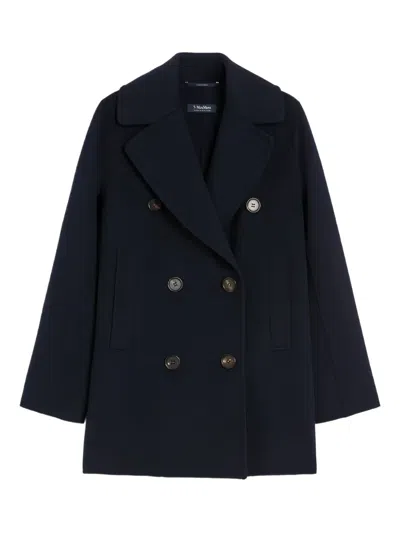 S Max Mara Caban Double-breasted Wool Coat In Blue