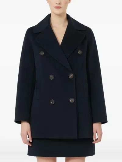 S Max Mara Caban Double-breasted Wool Coat In Blue