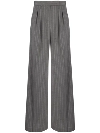 Max Mara First Shearing Wool Striped Casual Pants In Gray