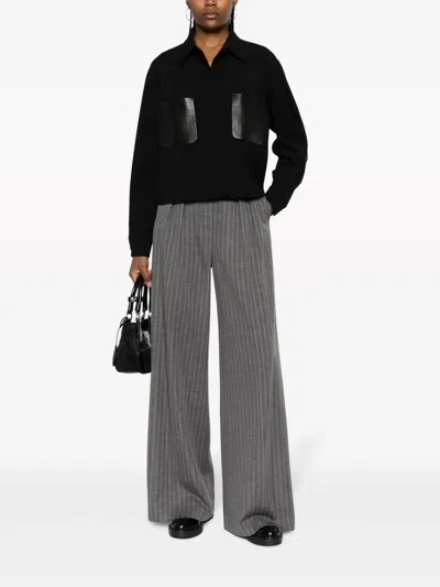Max Mara First Shearing Wool Striped Casual Pants In Gray