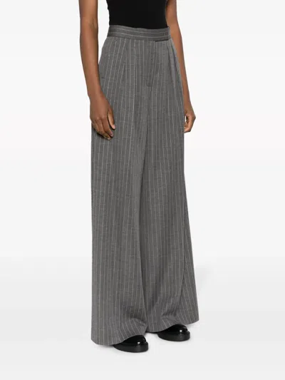 Max Mara First Shearing Wool Striped Casual Pants In Gray