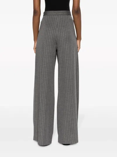 Max Mara First Shearing Wool Striped Casual Pants In Gray