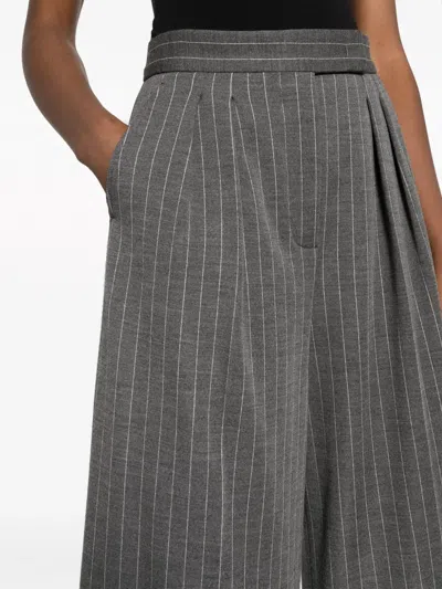 Max Mara First Shearing Wool Striped Casual Pants In Gray