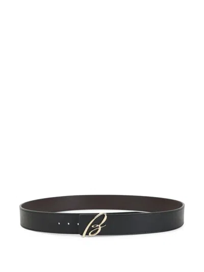 Brioni Adjustable Leather Reversible Belt In Black