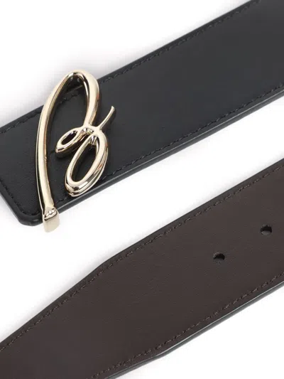 Brioni Adjustable Leather Reversible Belt In Black
