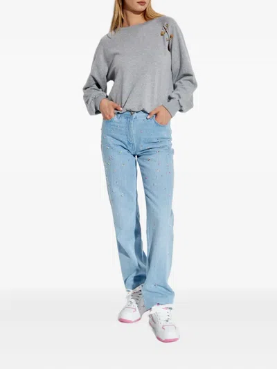 Versace Raglan-sleeve Safety-pin Sweatshirt In Gray