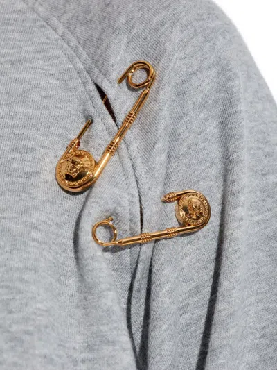 Versace Raglan-sleeve Safety-pin Sweatshirt In Gray