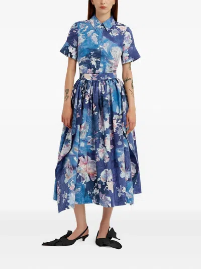 Erdem Womens Artist Garden Cobalt Floral Short-sleeves Cotton-poplin Shirt