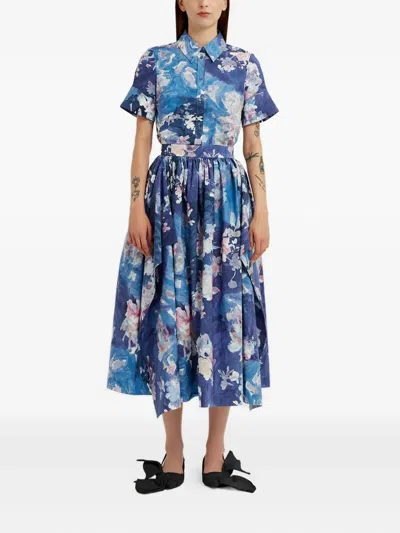 Erdem Womens Artist Garden Cobalt Floral Short-sleeves Cotton-poplin Shirt