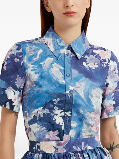 Erdem Womens Artist Garden Cobalt Floral Short-sleeves Cotton-poplin Shirt