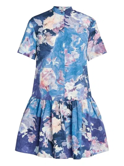 Erdem Floral-print Midi Dress In Blue