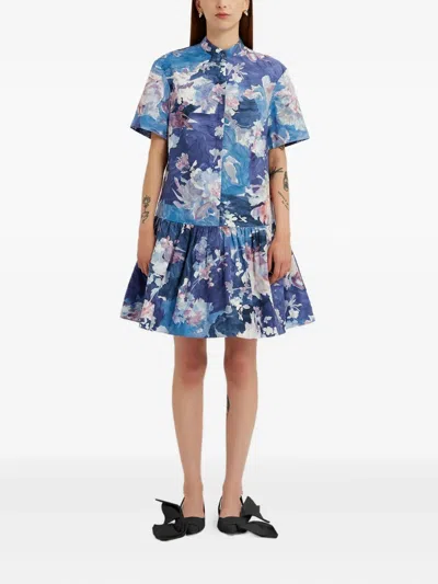 Erdem Floral-print Midi Dress In Blue