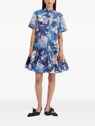 Erdem Floral-print Midi Dress In Blue