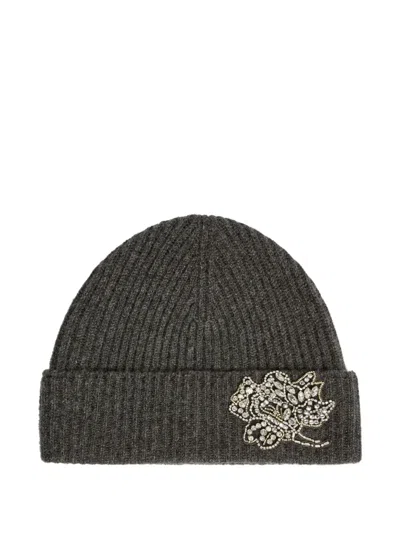 Erdem Ribbed Embellished Beanie In Gray