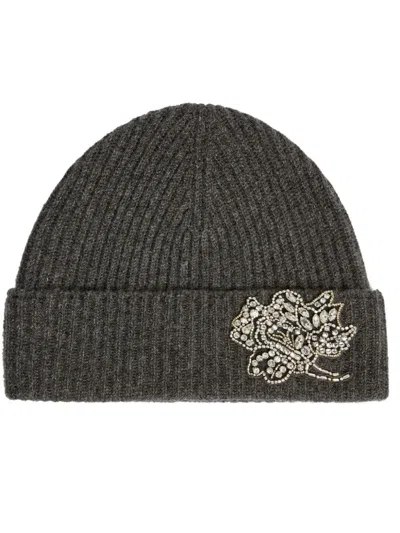 Erdem Ribbed Embellished Beanie In Gray