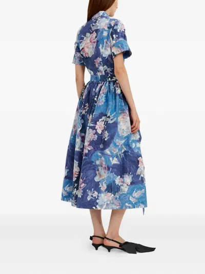 Erdem Womens Artist Garden Cobalt Floral Pleated Cotton-poplin Midi Skirt In Blue