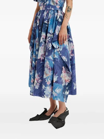 Erdem Womens Artist Garden Cobalt Floral Pleated Cotton-poplin Midi Skirt In Blue
