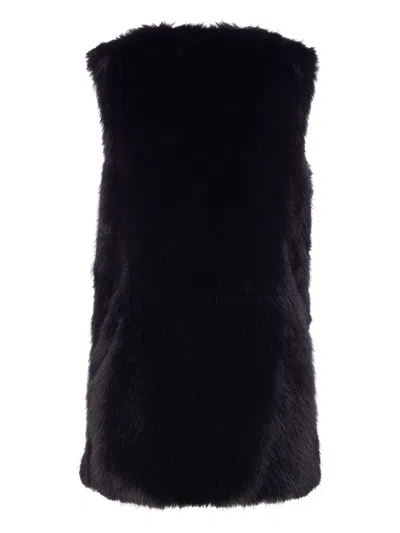 Herno Black Sleeveless Vest With Concealed Closure On The Front In Ecofur Woman In Black