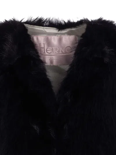 Herno Black Sleeveless Vest With Concealed Closure On The Front In Ecofur Woman In Black