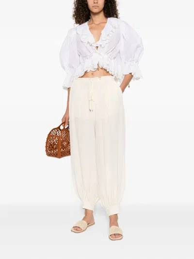 Chloé Ruffled Cropped Top In White