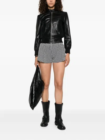R13 Shrunken Leather Jacket With Stand Collar In Black