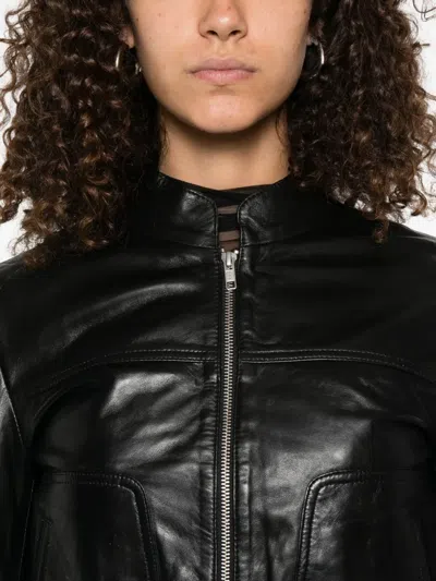R13 Shrunken Leather Jacket With Stand Collar In Black