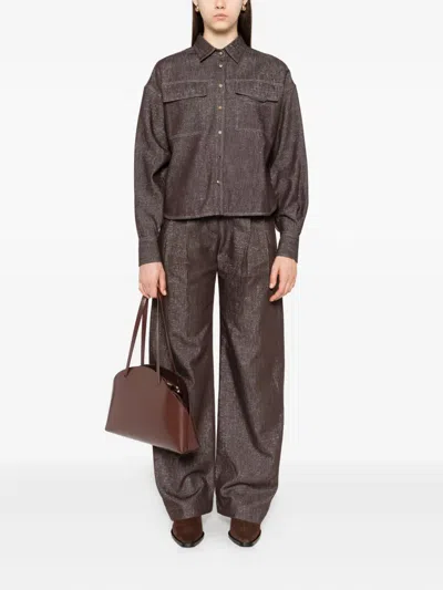 Brunello Cucinelli Double-pocket Denim Shirt In Brown