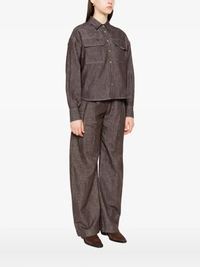 Brunello Cucinelli Double-pocket Denim Shirt In Brown