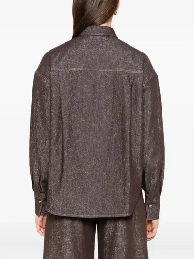 Brunello Cucinelli Double-pocket Denim Shirt In Brown