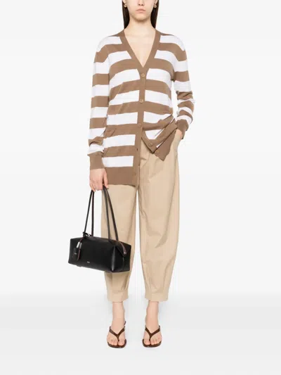 Max Mara Striped Cardigan In Brown