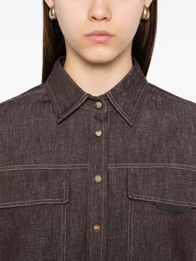 Brunello Cucinelli Double-pocket Denim Shirt In Brown