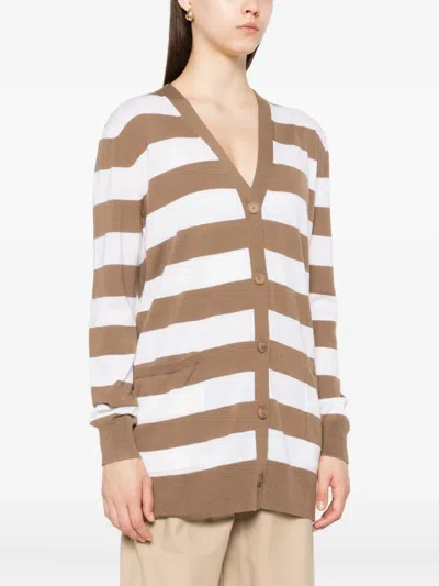 Max Mara Striped Cardigan In Brown
