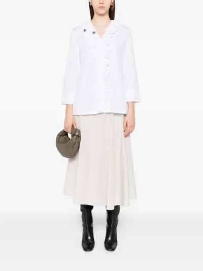 S Max Mara Embellished Ruffle Shirt In White