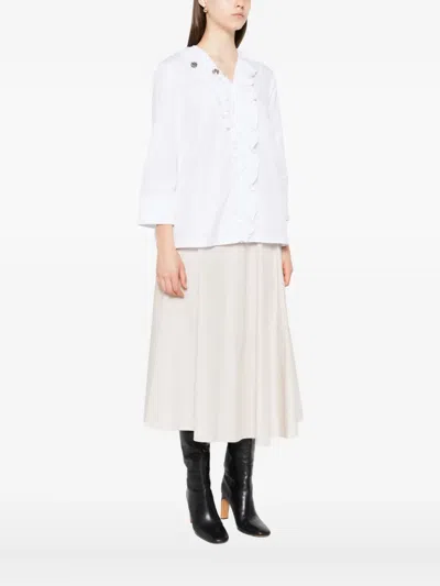 S Max Mara Embellished Ruffle Shirt In White