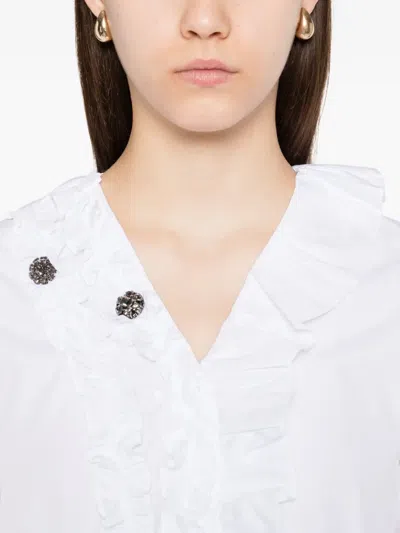 S Max Mara Embellished Ruffle Shirt In White