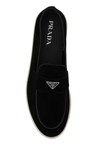 Prada Mocassini In Pelle Scamosciata Nera  Uomo