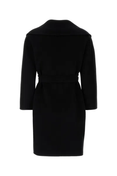 Max Mara Black Double-faced Wool Robe Coat In Black