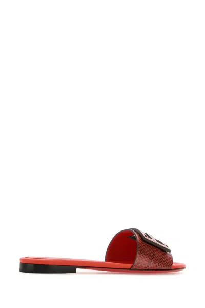 Fendi Leather Flat Sole Slides With Metal Embellishment In Red