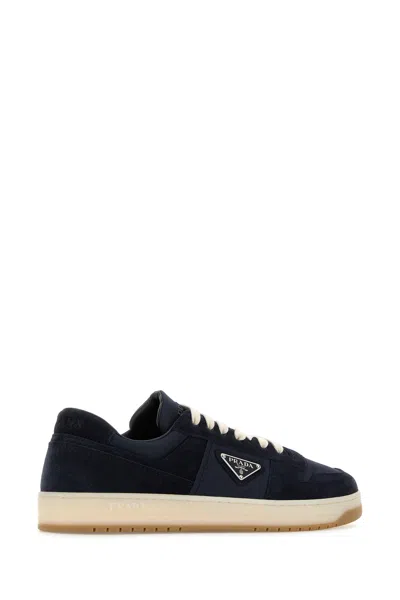 Prada Sneakers Downtown Blu Navy In Tela E Pelle Scamosciata  Uomo