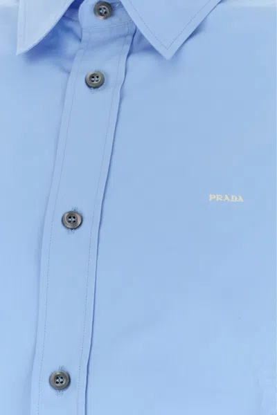 Prada Shirt Poplin Button-down Collar Long Sleeves In Blue
